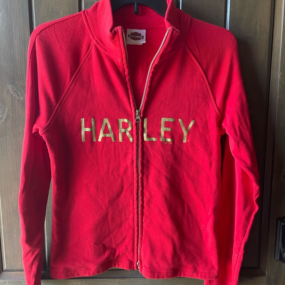 Harley Davidson Zip Up Sweatshirt Sweater Women's sm Red Gold